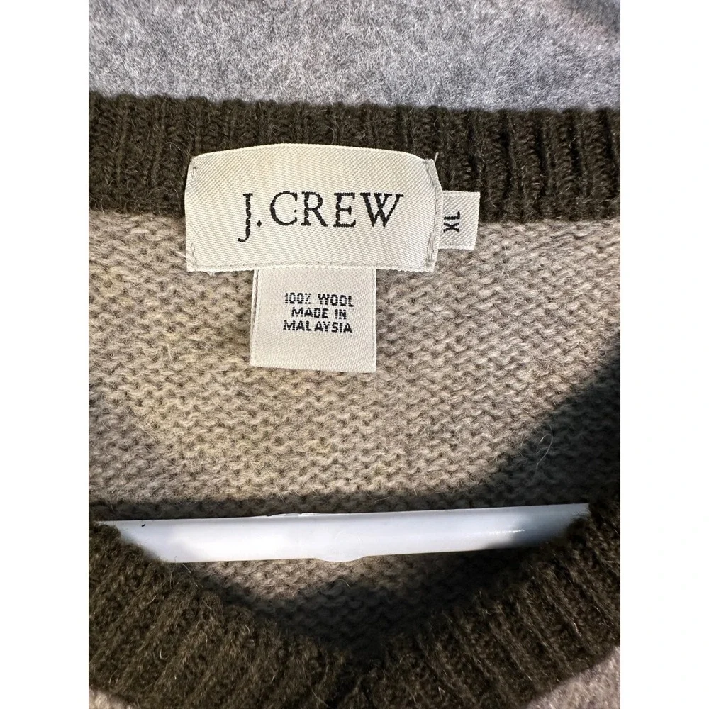 J.Crew Mens 100% Wool V-Neck‎ Sweater XL Colorblock Green Tan Raglan Sleeve